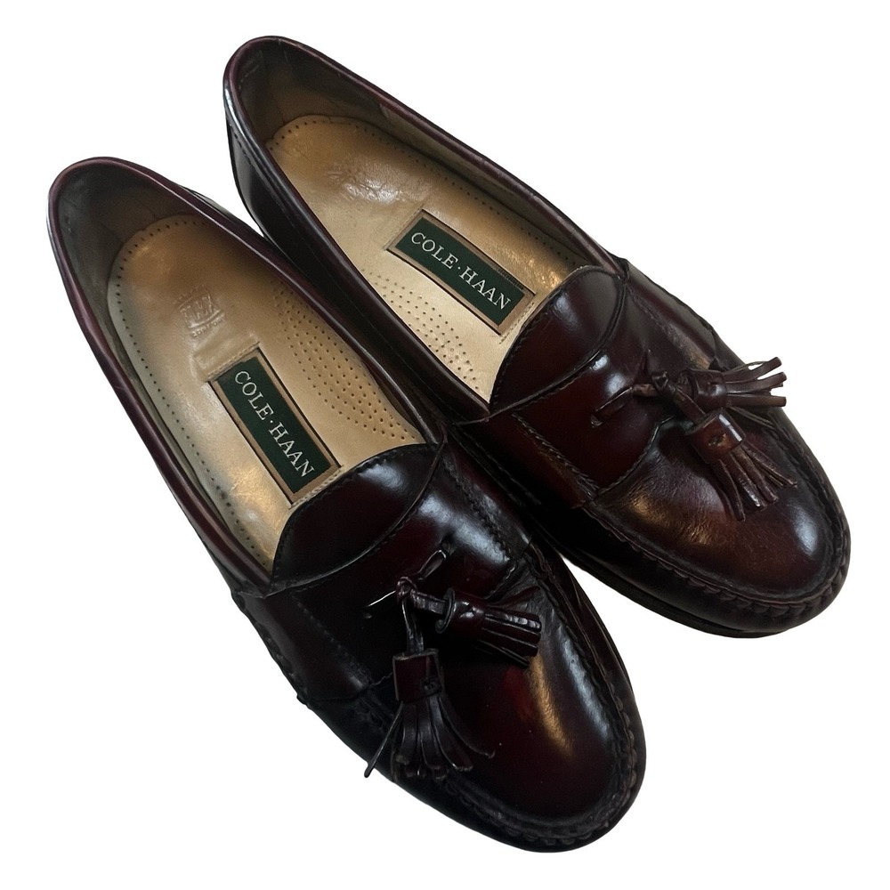 Cole Haan Mens Tassel Loafers Burgundy Leather Classic Preppy Dress Shoes 10 D
